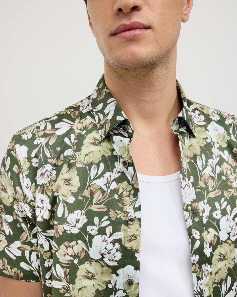 Painted Floral Short Sleeve Shirt, Khaki, hi-res